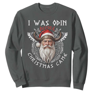 Christmas Viking Sweatshirt I Was Odin Before Christmas Came Santa Viking Warriors Xmas TS11 Dark Heather Print Your Wear