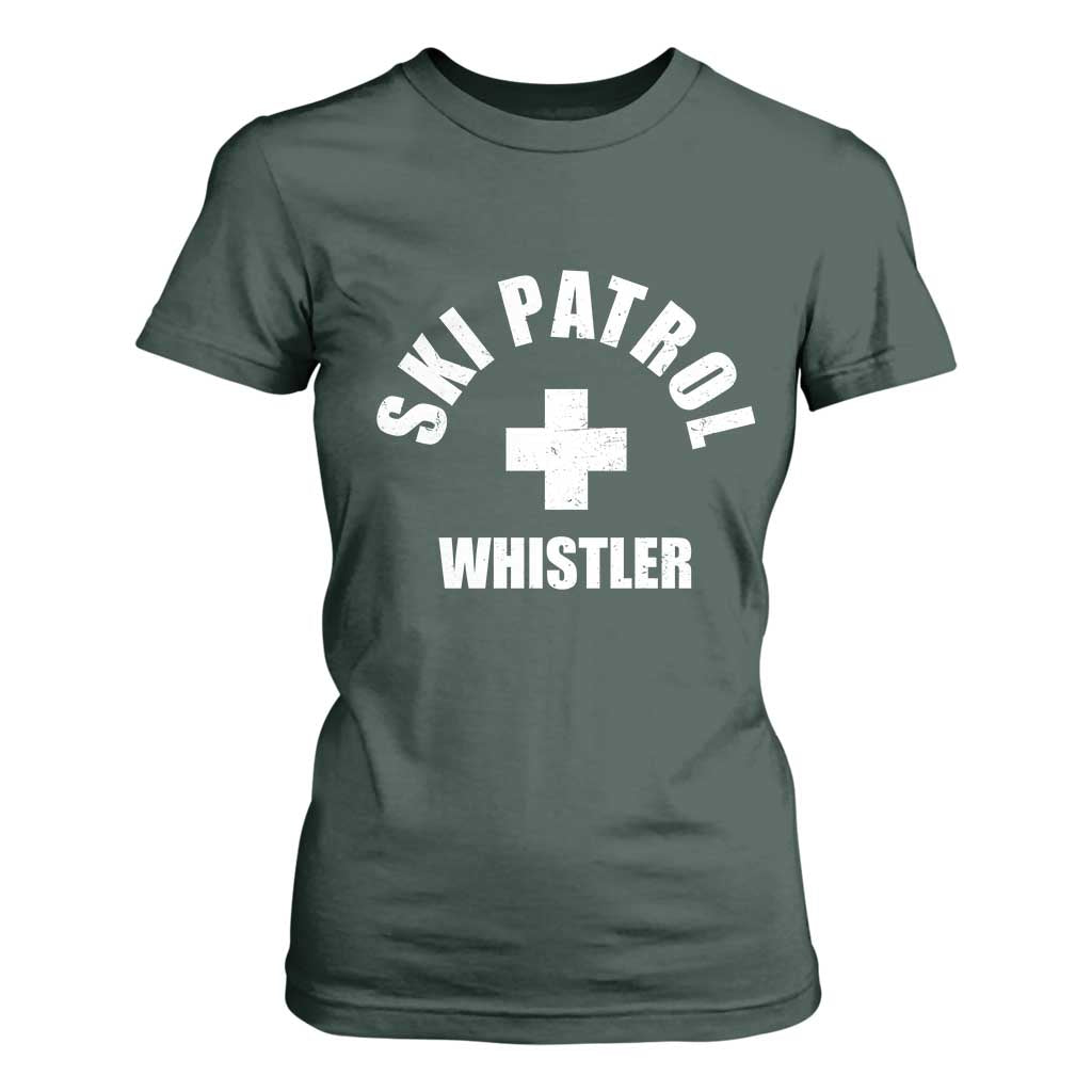 Ski Patrol Whistler T Shirt For Women Winter Slopes Skiing Snowboarding TS11 Dark Forest Green Print Your Wear
