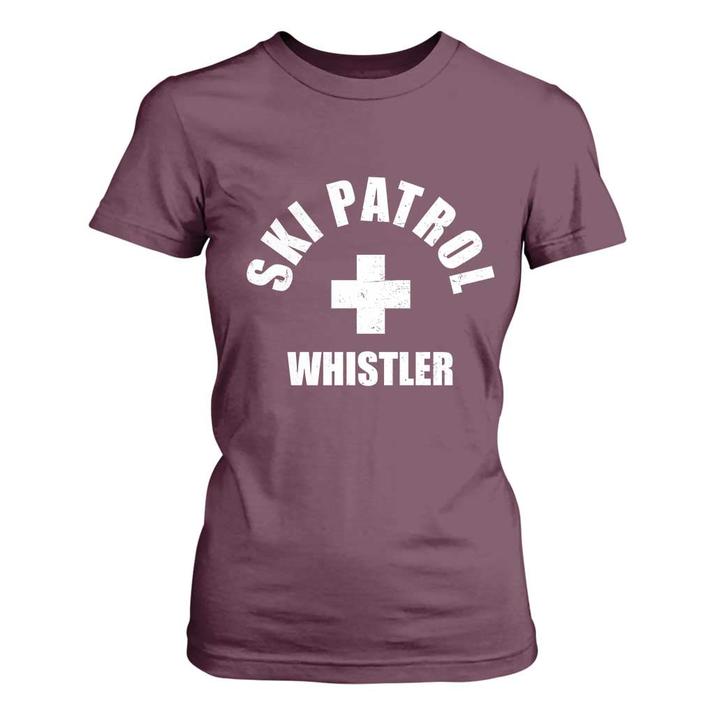 Ski Patrol Whistler T Shirt For Women Winter Slopes Skiing Snowboarding TS11 Maroon Print Your Wear