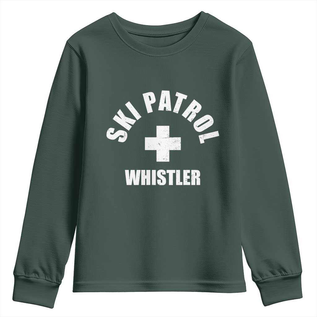 Ski Patrol Whistler Youth Sweatshirt Winter Slopes Skiing Snowboarding TS11 Dark Forest Green Print Your Wear