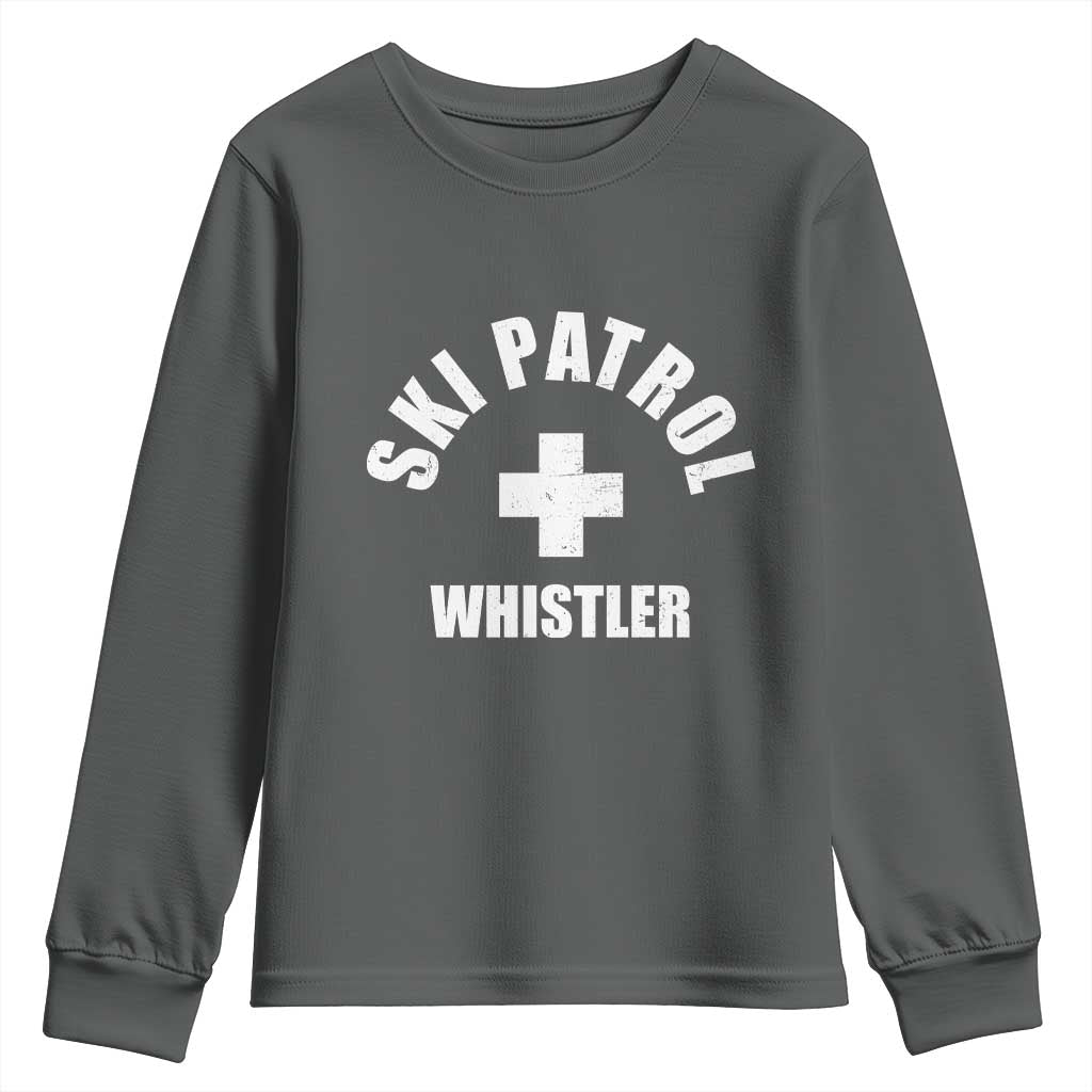 Ski Patrol Whistler Youth Sweatshirt Winter Slopes Skiing Snowboarding TS11 Dark Heather Print Your Wear
