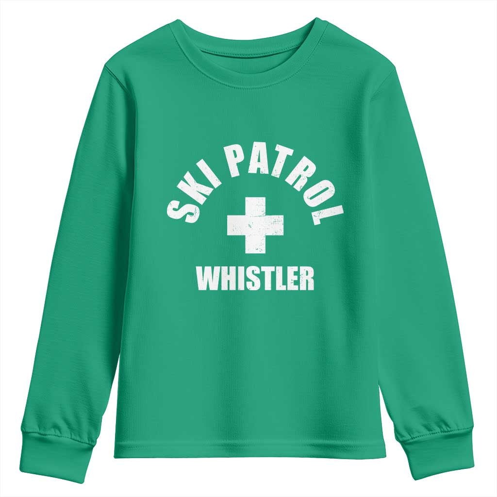 Ski Patrol Whistler Youth Sweatshirt Winter Slopes Skiing Snowboarding TS11 Irish Green Print Your Wear