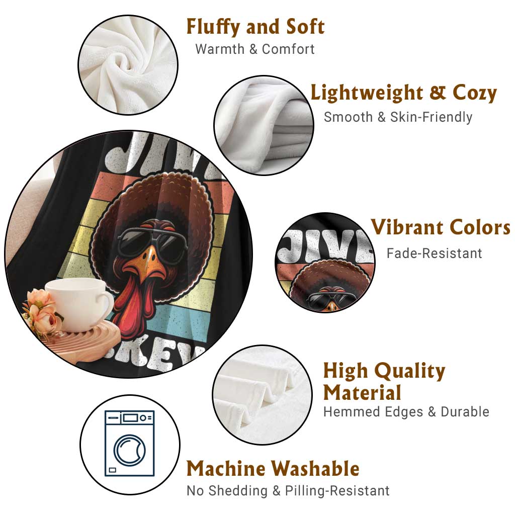 Funny Jive Thanksgiving Turkey Day Throw Blanket Retro Afro Black Turkey TS11 Print Your Wear