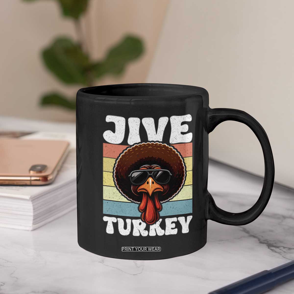 Funny Jive Thanksgiving Turkey Day Coffee Mug Retro Afro Black Turkey TS11 Print Your Wear