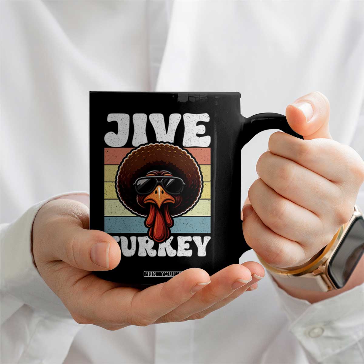 Funny Jive Thanksgiving Turkey Day Coffee Mug Retro Afro Black Turkey TS11 Print Your Wear