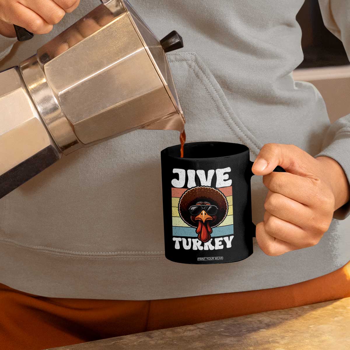 Funny Jive Thanksgiving Turkey Day Coffee Mug Retro Afro Black Turkey TS11 Print Your Wear