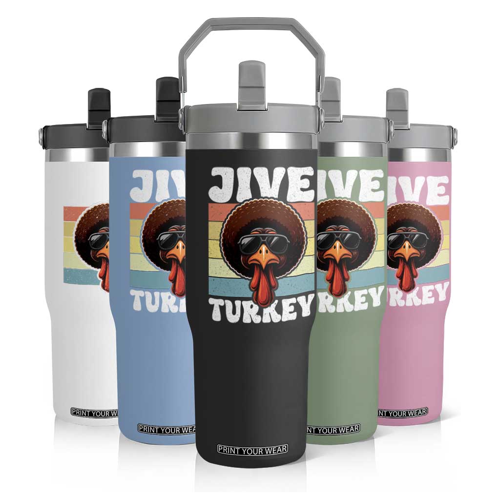 Funny Jive Thanksgiving Turkey Day Flip Straw Tumbler Retro Afro Black Turkey TS11 Print Your Wear