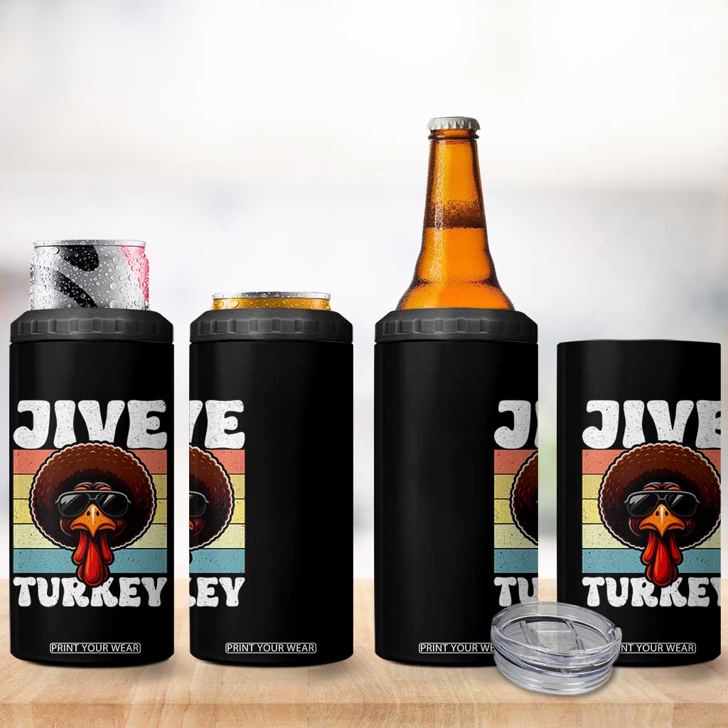 Funny Jive Thanksgiving Turkey Day 4 in 1 Can Cooler Tumbler Retro Afro Black Turkey TS11 Print Your Wear