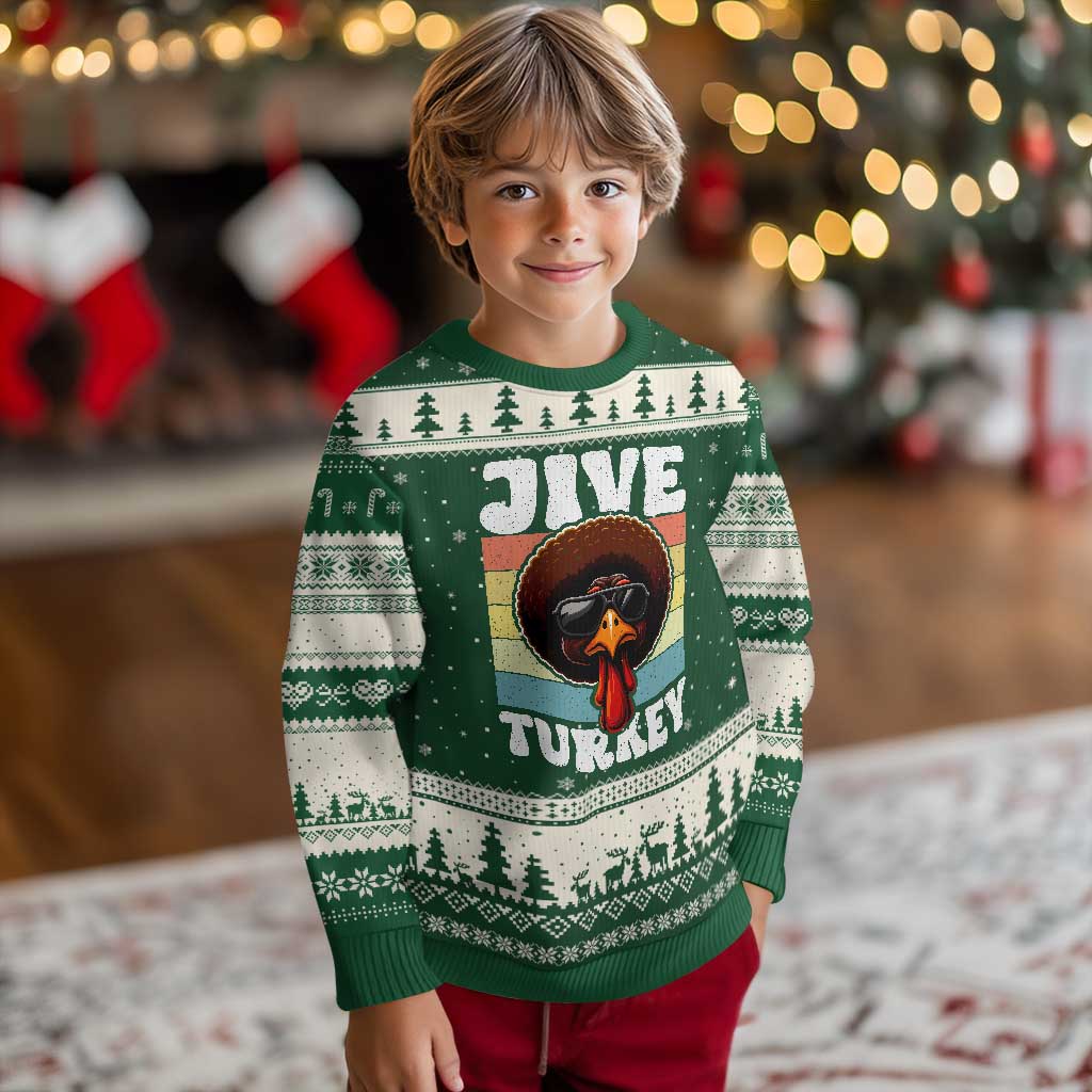 Funny Jive Thanksgiving Turkey Day Ugly Christmas Sweater Retro Afro Black Turkey TS11 Forest Green Beige Print Your Wear