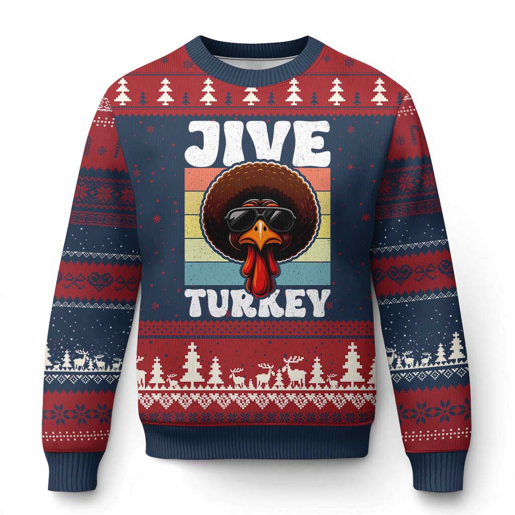 Funny Jive Thanksgiving Turkey Day Ugly Christmas Sweater Retro Afro Black Turkey TS11 Navy Red Print Your Wear