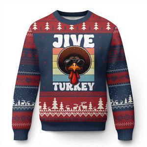 Funny Jive Thanksgiving Turkey Day Ugly Christmas Sweater Retro Afro Black Turkey TS11 Navy Red Print Your Wear