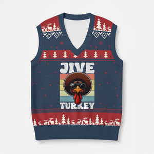 Funny Jive Thanksgiving Turkey Day V-Neck Knit Sweater Vest Retro Afro Black Turkey TS11 Navy Red Print Your Wear