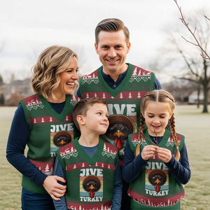 Funny Jive Thanksgiving Turkey Day V-Neck Knit Sweater Vest Retro Afro Black Turkey TS11 Red Green Print Your Wear