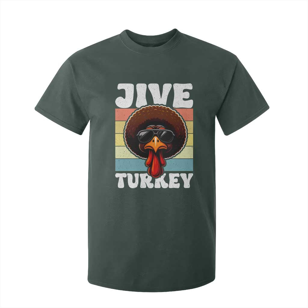 Funny Jive Thanksgiving Turkey Day T Shirt For Kid Retro Afro Black Turkey TS11 Dark Forest Green Print Your Wear