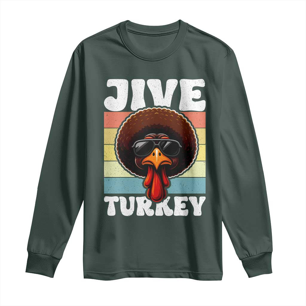 Funny Jive Thanksgiving Turkey Day Long Sleeve Shirt Retro Afro Black Turkey TS11 Dark Forest Green Print Your Wear