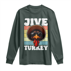 Funny Jive Thanksgiving Turkey Day Long Sleeve Shirt Retro Afro Black Turkey TS11 Dark Forest Green Print Your Wear