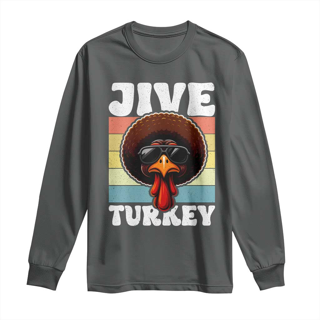 Funny Jive Thanksgiving Turkey Day Long Sleeve Shirt Retro Afro Black Turkey TS11 Dark Heather Print Your Wear