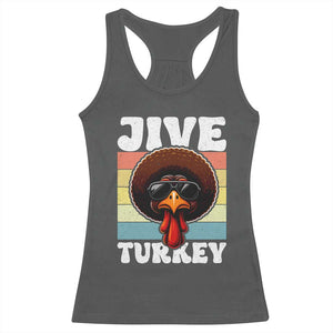 Funny Jive Thanksgiving Turkey Day Racerback Tank Top Retro Afro Black Turkey TS11 Dark Heather Print Your Wear