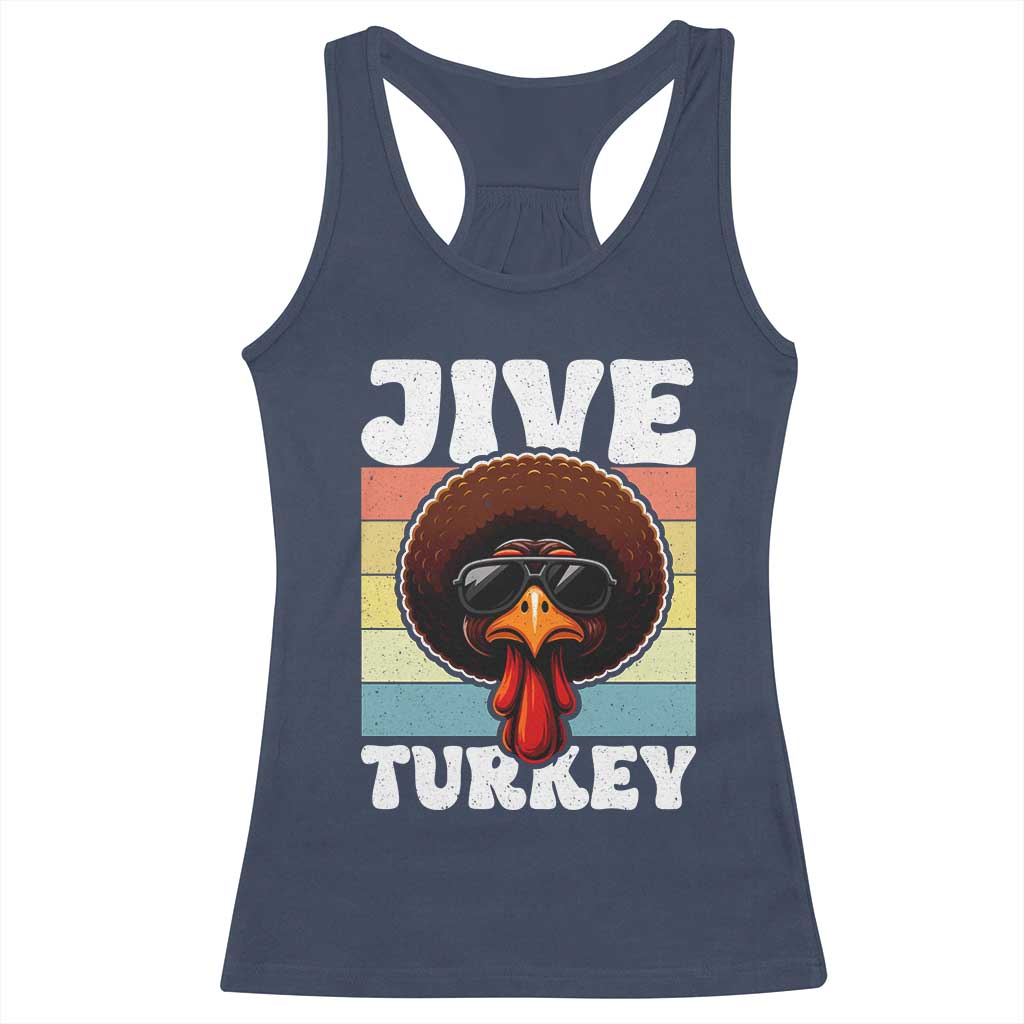 Funny Jive Thanksgiving Turkey Day Racerback Tank Top Retro Afro Black Turkey TS11 Navy Print Your Wear