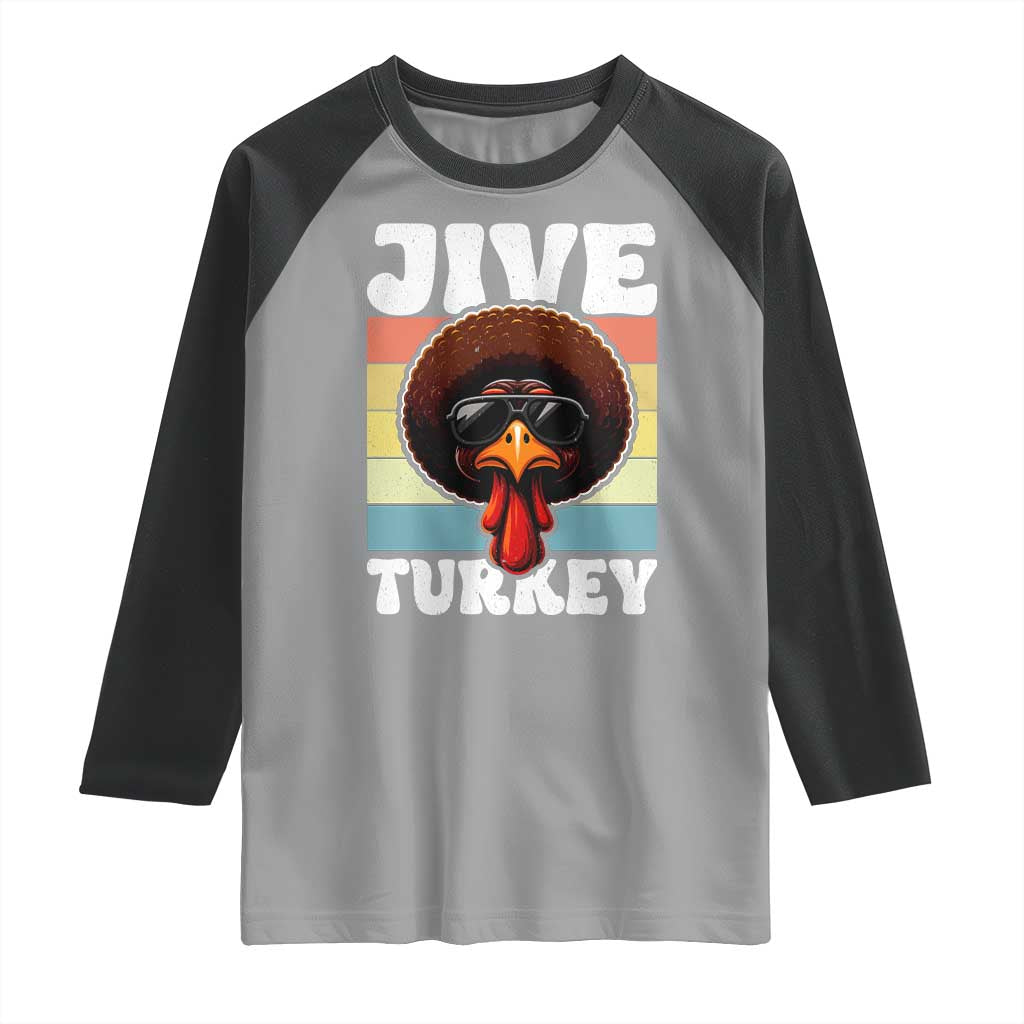 Funny Jive Thanksgiving Turkey Day Raglan Shirt Retro Afro Black Turkey TS11 Sport Gray Black Print Your Wear