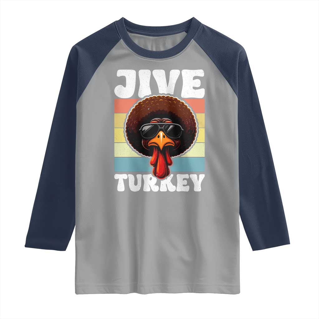Funny Jive Thanksgiving Turkey Day Raglan Shirt Retro Afro Black Turkey TS11 Sport Gray Navy Print Your Wear