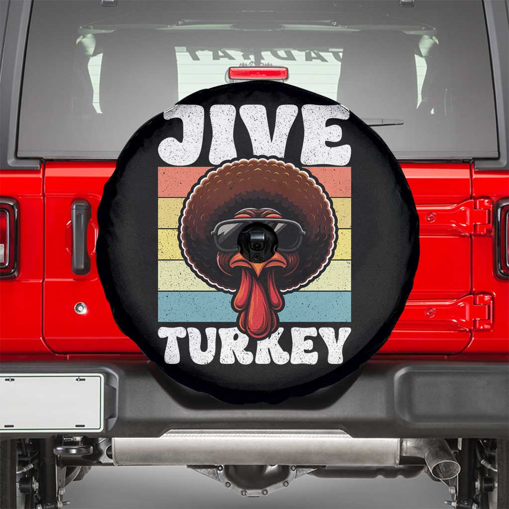 Funny Jive Thanksgiving Turkey Day Spare Tire Cover Retro Afro Black Turkey TS11 Black Print Your Wear