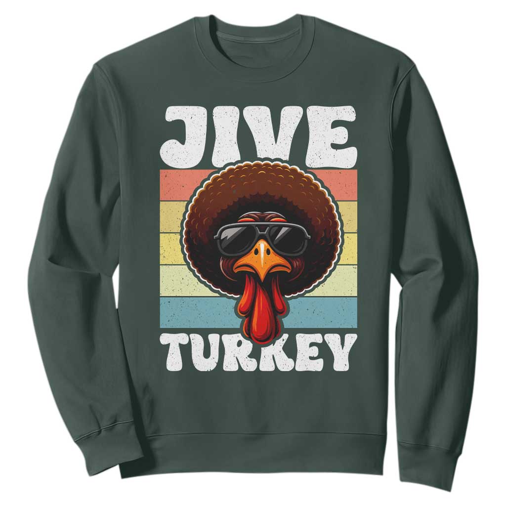 Funny Jive Thanksgiving Turkey Day Sweatshirt Retro Afro Black Turkey TS11 Dark Forest Green Print Your Wear
