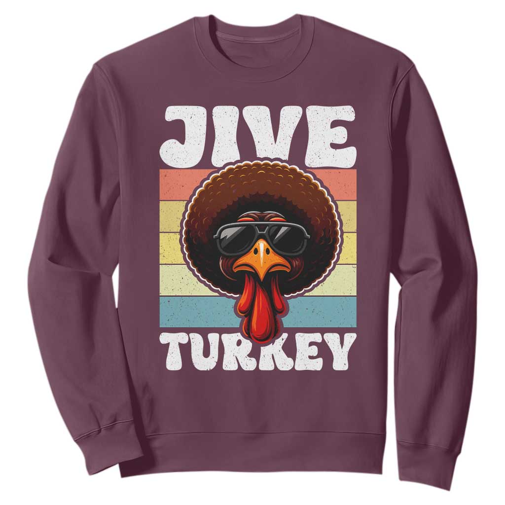 Funny Jive Thanksgiving Turkey Day Sweatshirt Retro Afro Black Turkey TS11 Maroon Print Your Wear