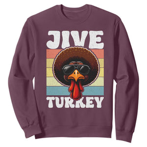 Funny Jive Thanksgiving Turkey Day Sweatshirt Retro Afro Black Turkey TS11 Maroon Print Your Wear