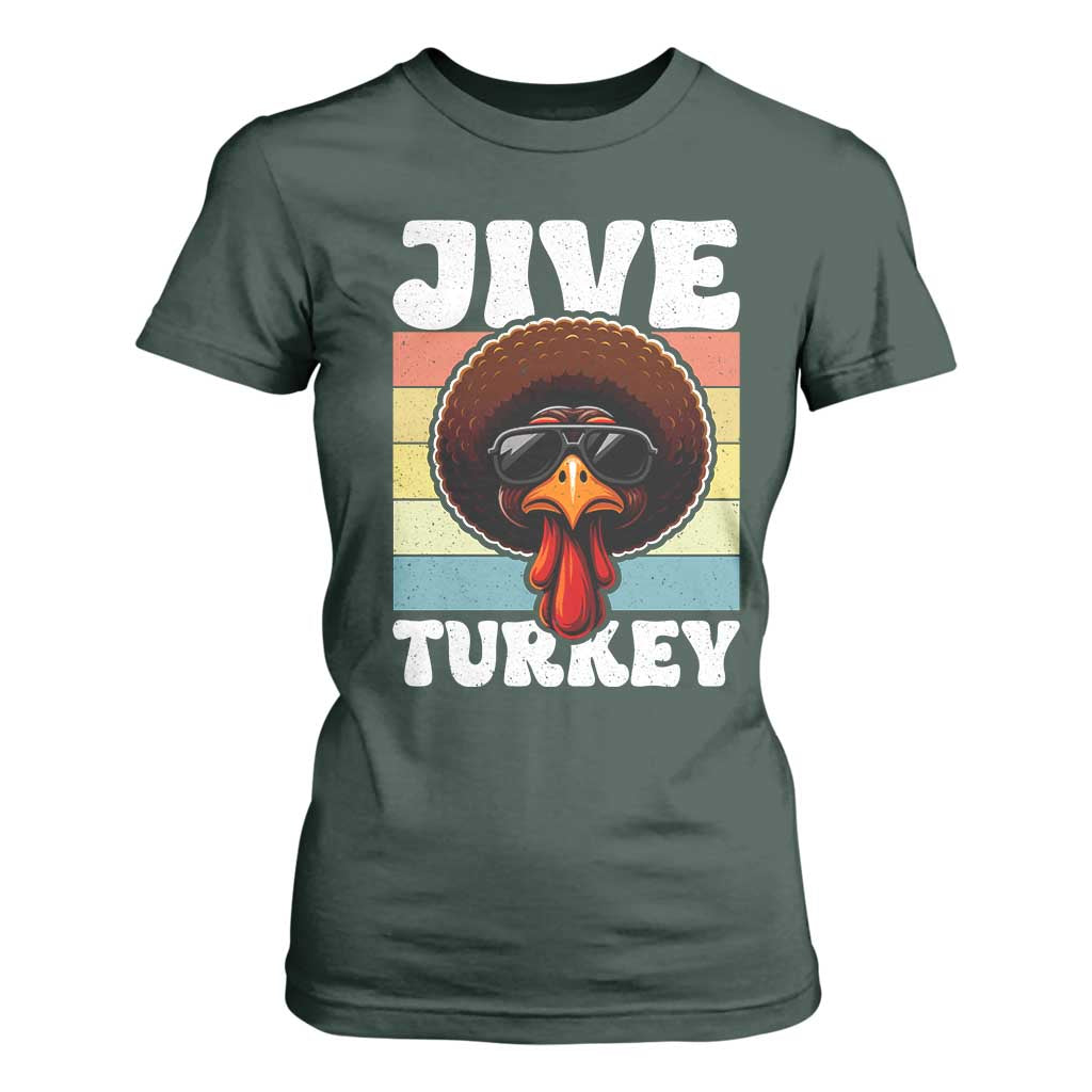 Funny Jive Thanksgiving Turkey Day T Shirt For Women Retro Afro Black Turkey TS11 Dark Forest Green Print Your Wear