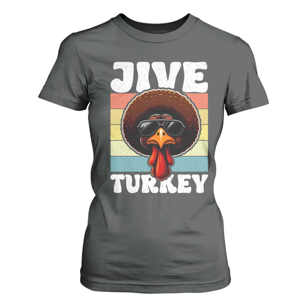 Funny Jive Thanksgiving Turkey Day T Shirt For Women Retro Afro Black Turkey TS11 Dark Heather Print Your Wear