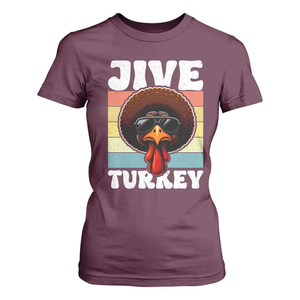 Funny Jive Thanksgiving Turkey Day T Shirt For Women Retro Afro Black Turkey TS11 Maroon Print Your Wear