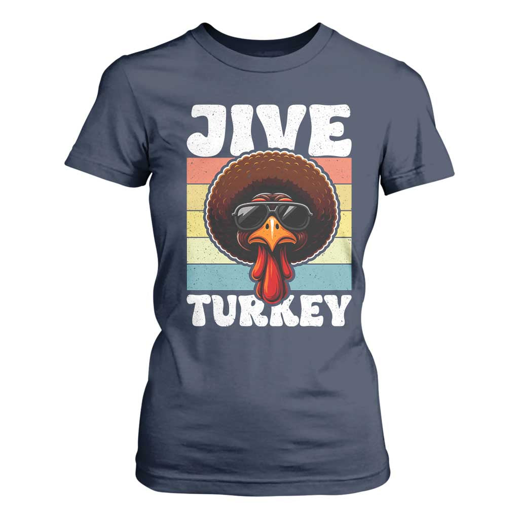 Funny Jive Thanksgiving Turkey Day T Shirt For Women Retro Afro Black Turkey TS11 Navy Print Your Wear