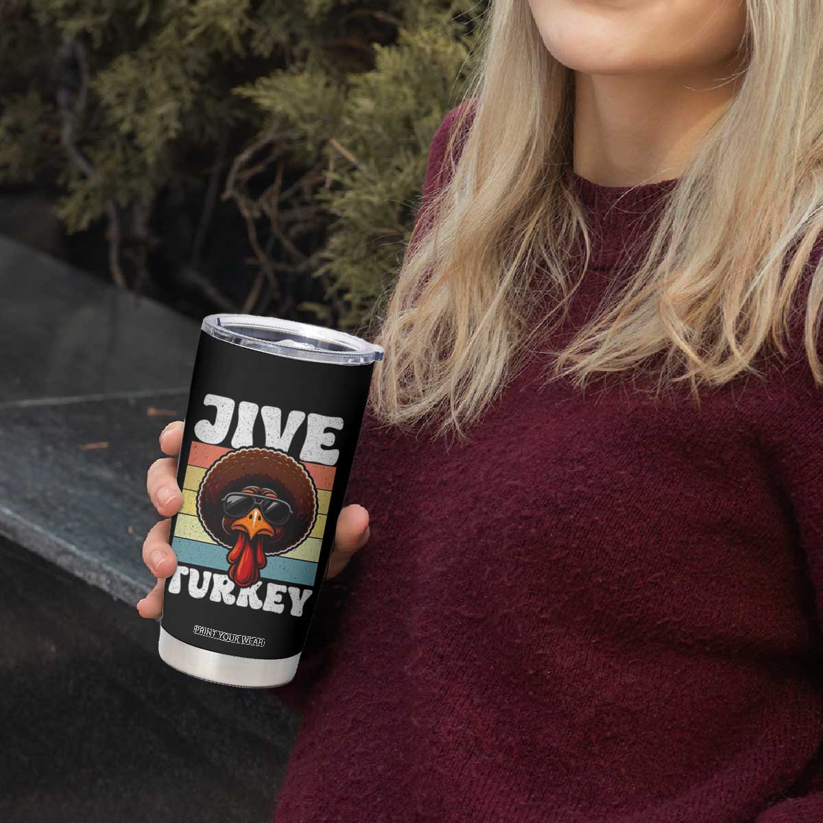 Funny Jive Thanksgiving Turkey Day Tumbler Cup Retro Afro Black Turkey TS11 Print Your Wear