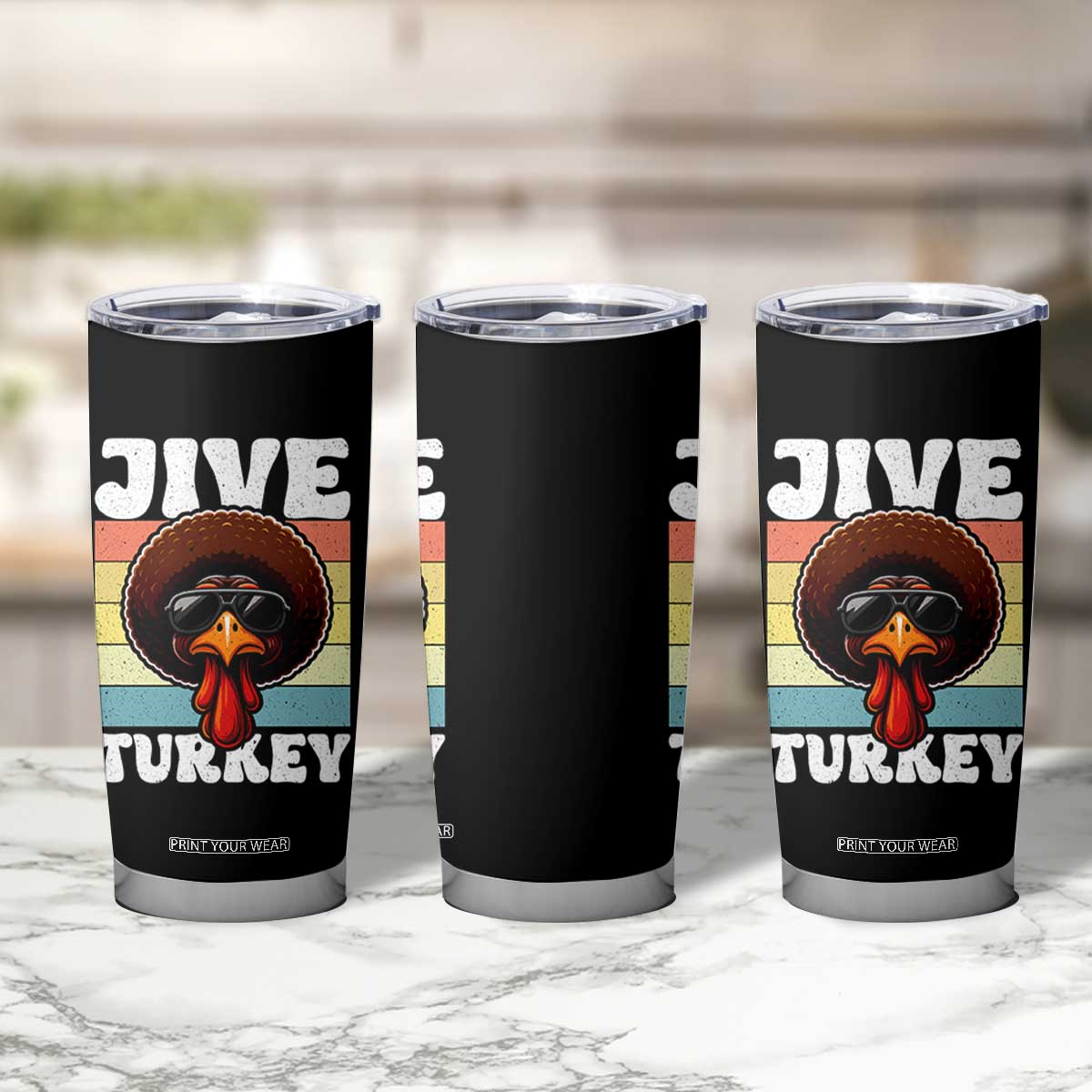 Funny Jive Thanksgiving Turkey Day Tumbler Cup Retro Afro Black Turkey TS11 Print Your Wear