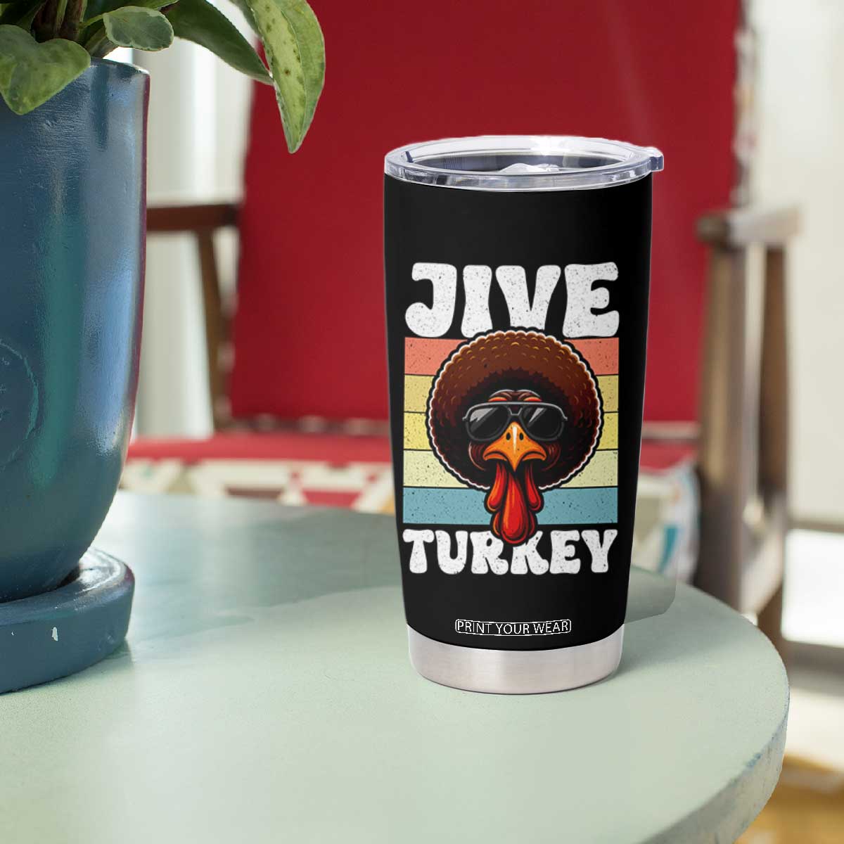 Funny Jive Thanksgiving Turkey Day Tumbler Cup Retro Afro Black Turkey TS11 Print Your Wear