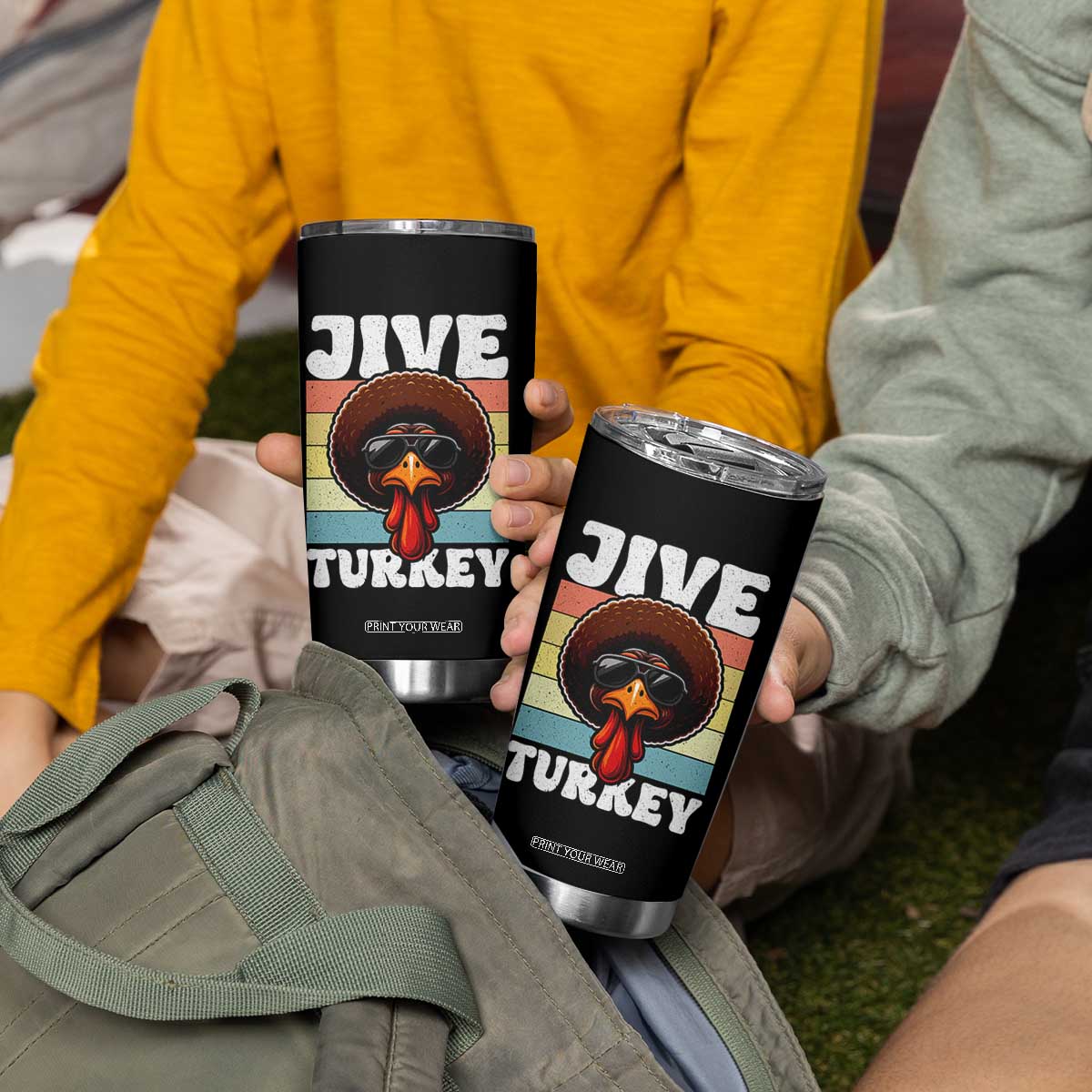 Funny Jive Thanksgiving Turkey Day Tumbler Cup Retro Afro Black Turkey TS11 Print Your Wear