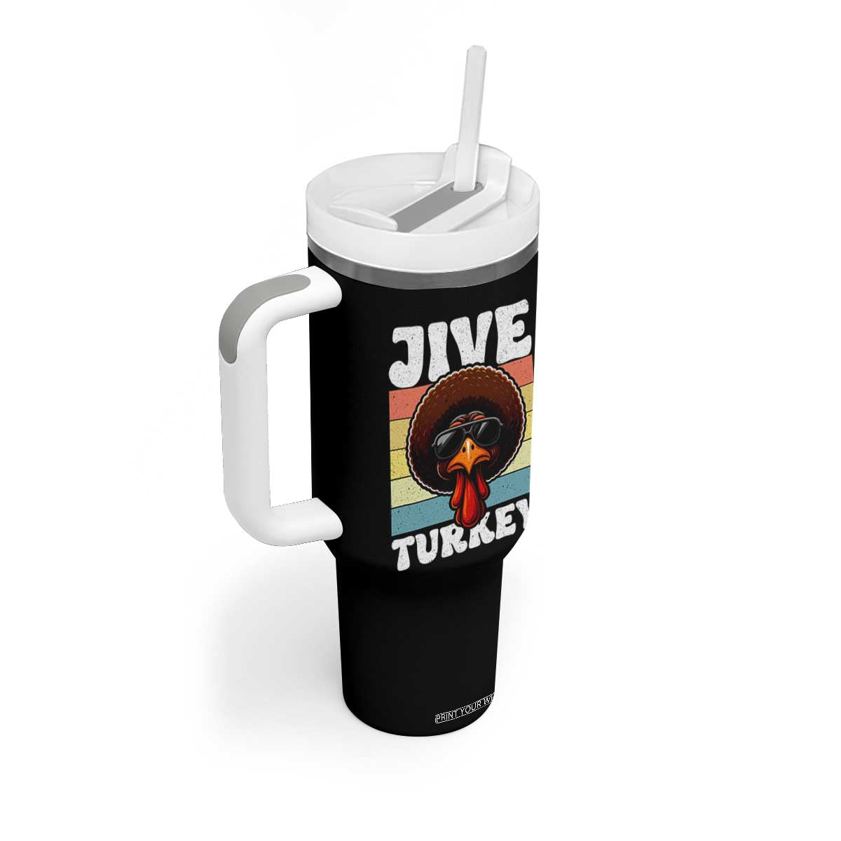 Funny Jive Thanksgiving Turkey Day Tumbler With Handle Retro Afro Black Turkey TS11 Print Your Wear