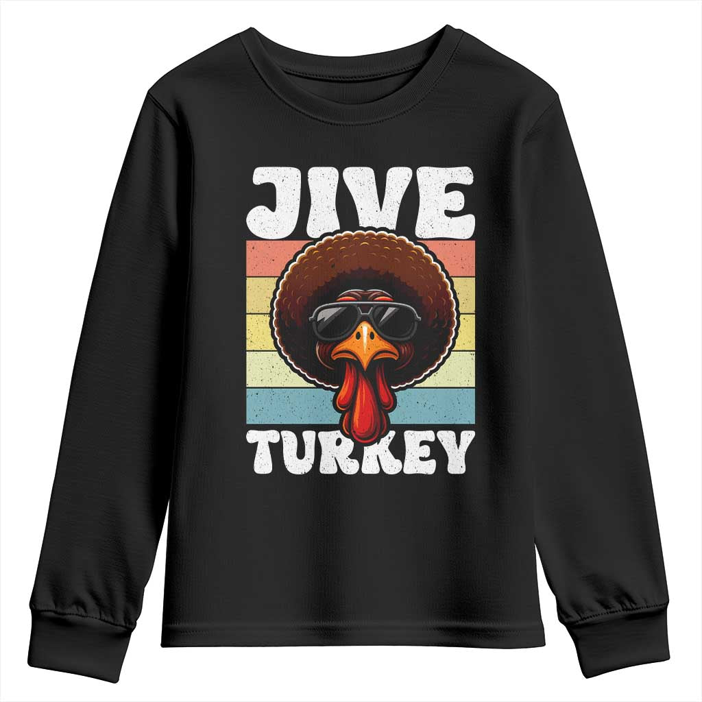 Funny Jive Thanksgiving Turkey Day Youth Sweatshirt Retro Afro Black Turkey TS11 Black Print Your Wear