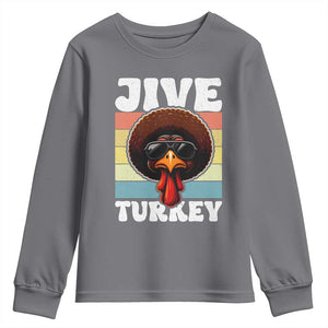 Funny Jive Thanksgiving Turkey Day Youth Sweatshirt Retro Afro Black Turkey TS11 Charcoal Print Your Wear