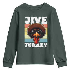Funny Jive Thanksgiving Turkey Day Youth Sweatshirt Retro Afro Black Turkey TS11 Dark Forest Green Print Your Wear