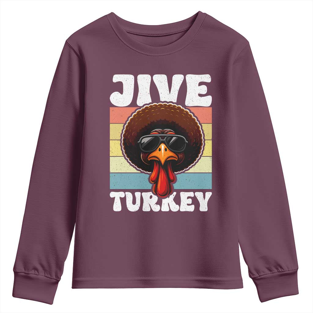 Funny Jive Thanksgiving Turkey Day Youth Sweatshirt Retro Afro Black Turkey TS11 Maroon Print Your Wear