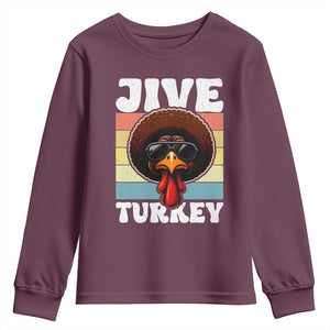 Funny Jive Thanksgiving Turkey Day Youth Sweatshirt Retro Afro Black Turkey TS11 Maroon Print Your Wear