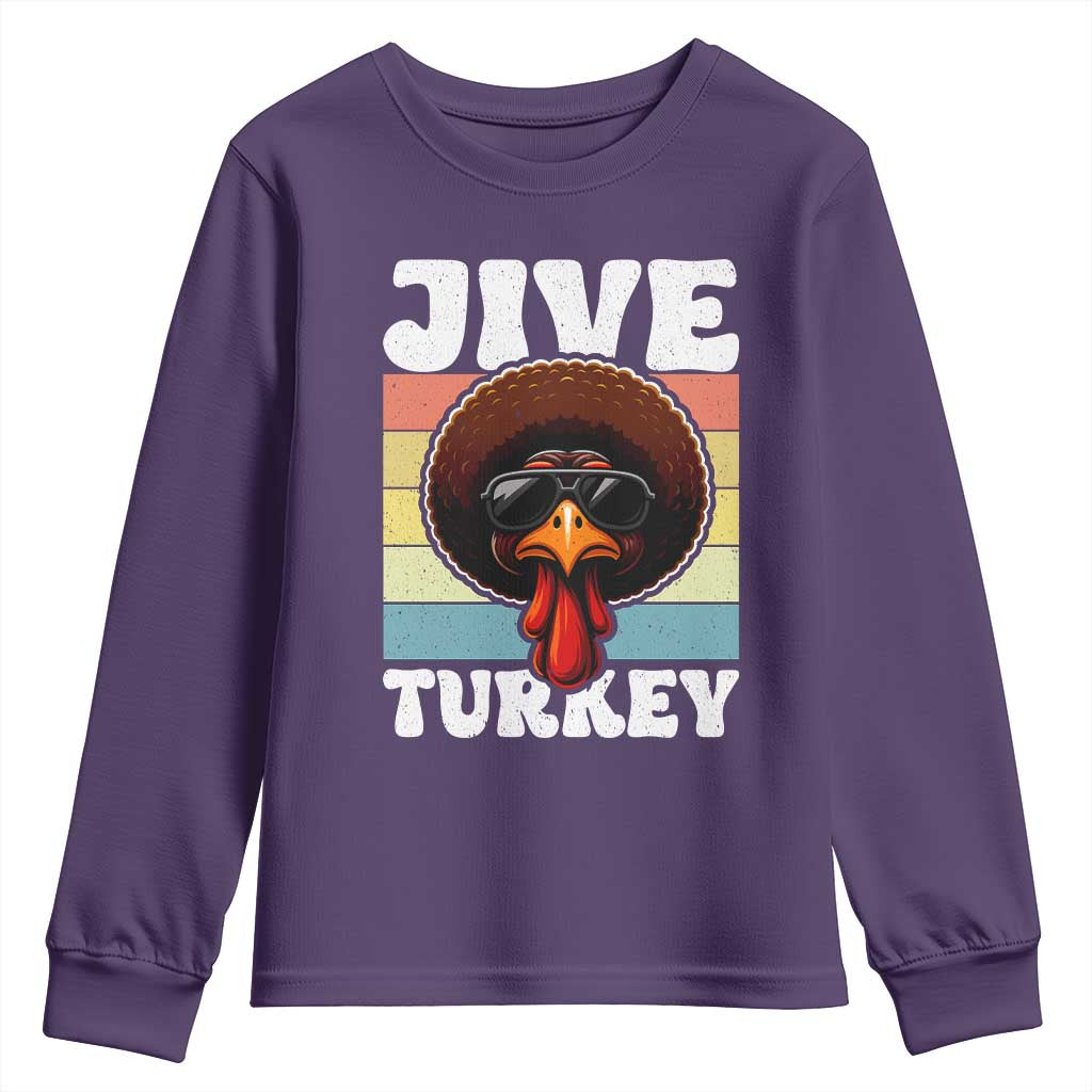 Funny Jive Thanksgiving Turkey Day Youth Sweatshirt Retro Afro Black Turkey TS11 Purple Print Your Wear