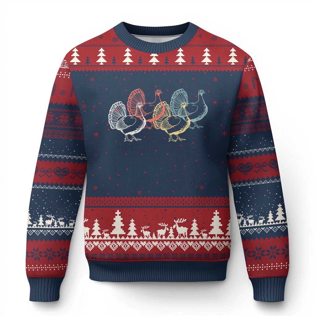 Thanksgiving Turkey Day Retro Poultry Holiday Ugly Christmas Sweater TS11 Navy Red Print Your Wear