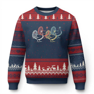 Thanksgiving Turkey Day Retro Poultry Holiday Ugly Christmas Sweater TS11 Navy Red Print Your Wear