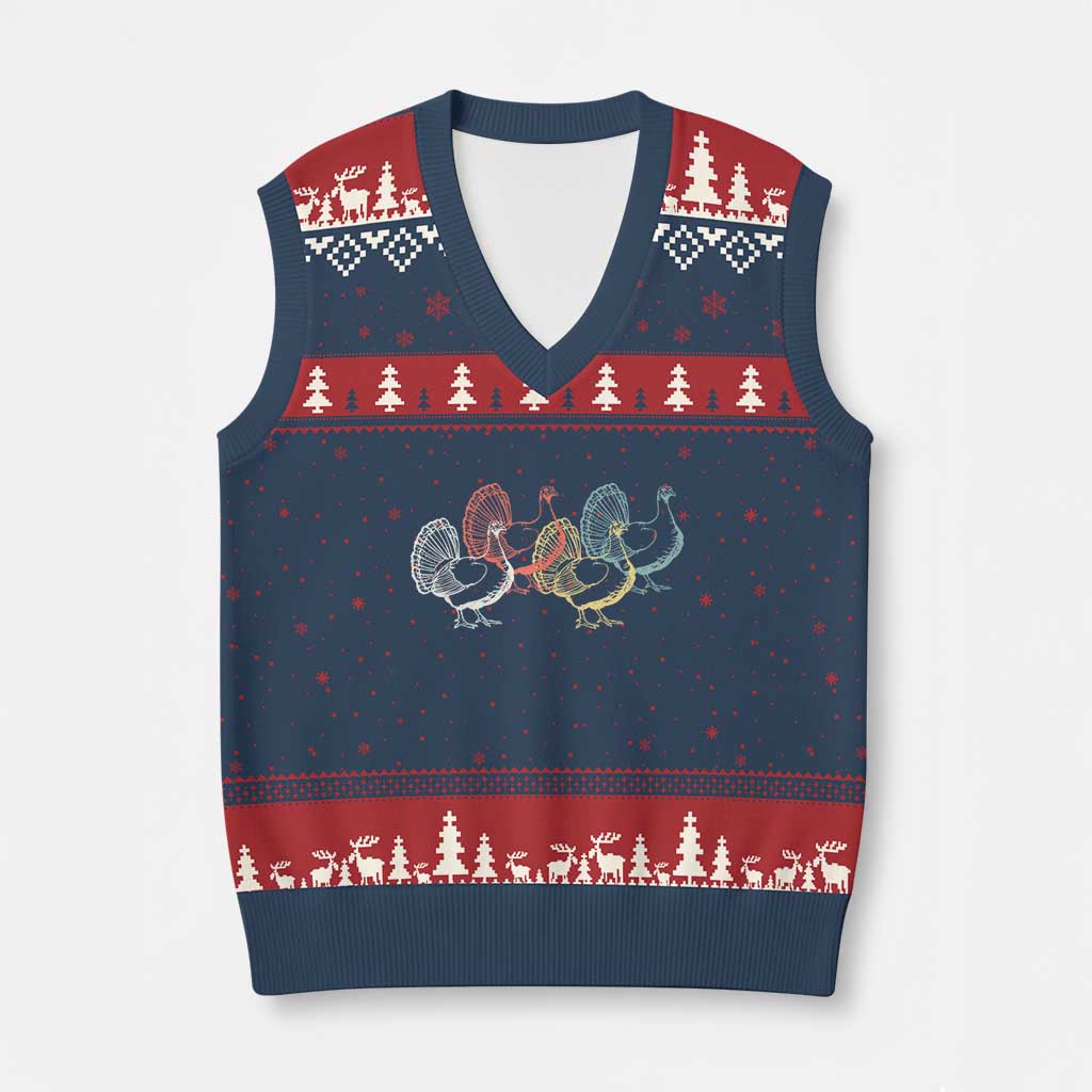 Thanksgiving Turkey Day Retro Poultry Holiday V-Neck Knit Sweater Vest TS11 Navy Red Print Your Wear