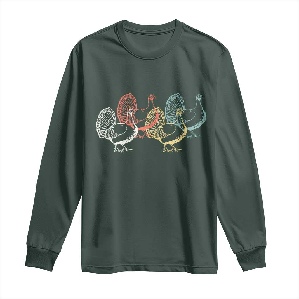 Thanksgiving Turkey Day Retro Poultry Holiday Long Sleeve Shirt TS11 Dark Forest Green Print Your Wear