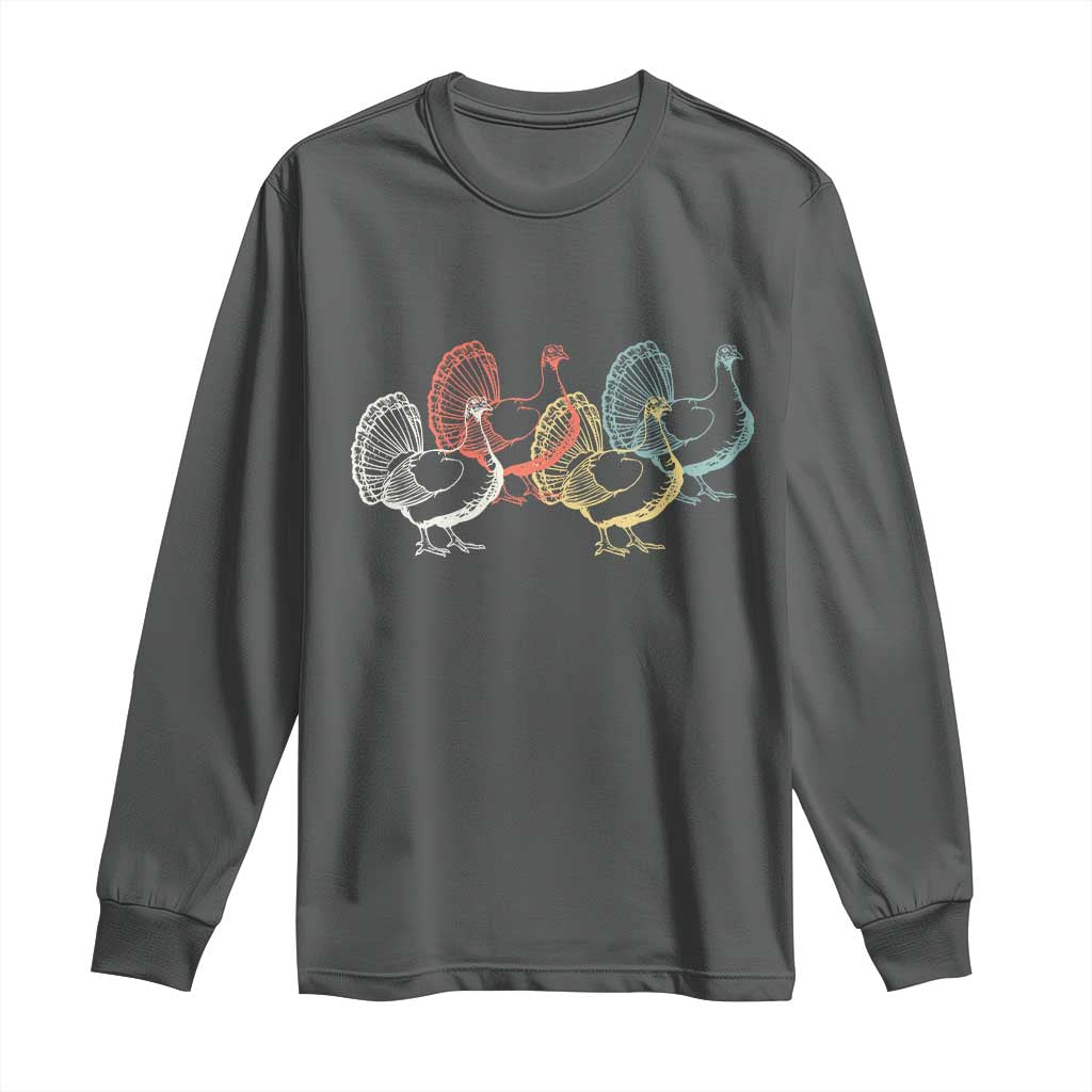 Thanksgiving Turkey Day Retro Poultry Holiday Long Sleeve Shirt TS11 Dark Heather Print Your Wear