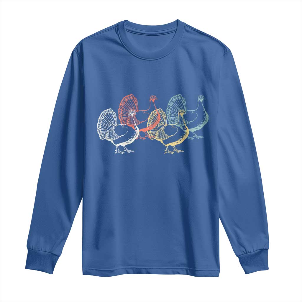 Thanksgiving Turkey Day Retro Poultry Holiday Long Sleeve Shirt TS11 Royal Blue Print Your Wear
